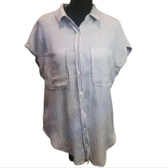 A.N.A. SEFF Blue/white Striped button blouse - Picture 3 of 6